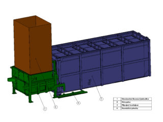 Velká násypka, vyklápěcí střecha přípojného kontejneru