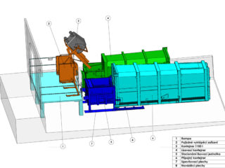 kombinace lisovacího kontejneru se stacionární jednotkou